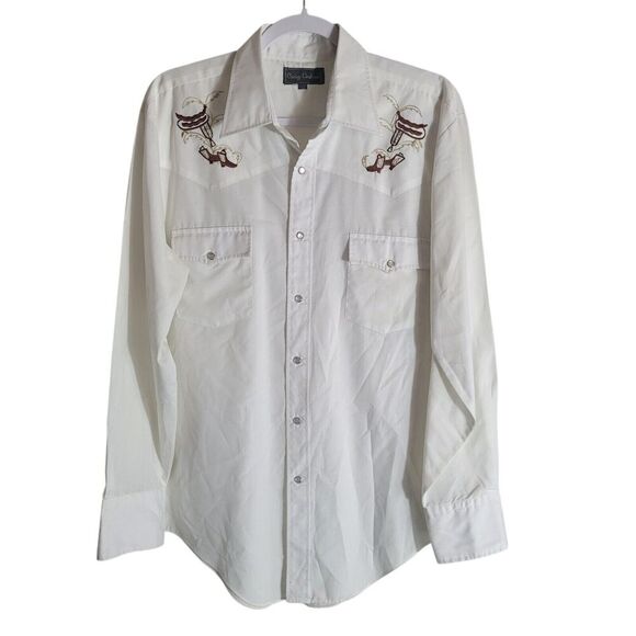 Craig Andrew Western Embroidered Pearl Snap Shirt Women's Size Large White Ranch - Picture 1 of 8